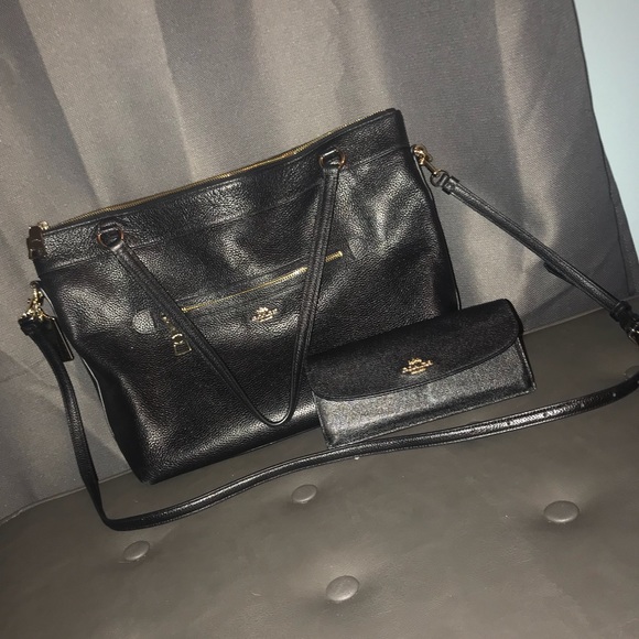 Coach Handbags - Large black coach bag with matching wallet.